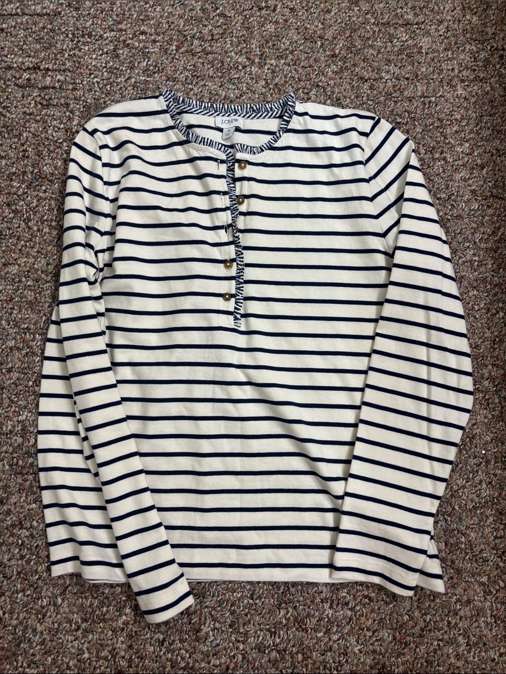 J. Crew Ivory and Navy Striped Henley Top-size small